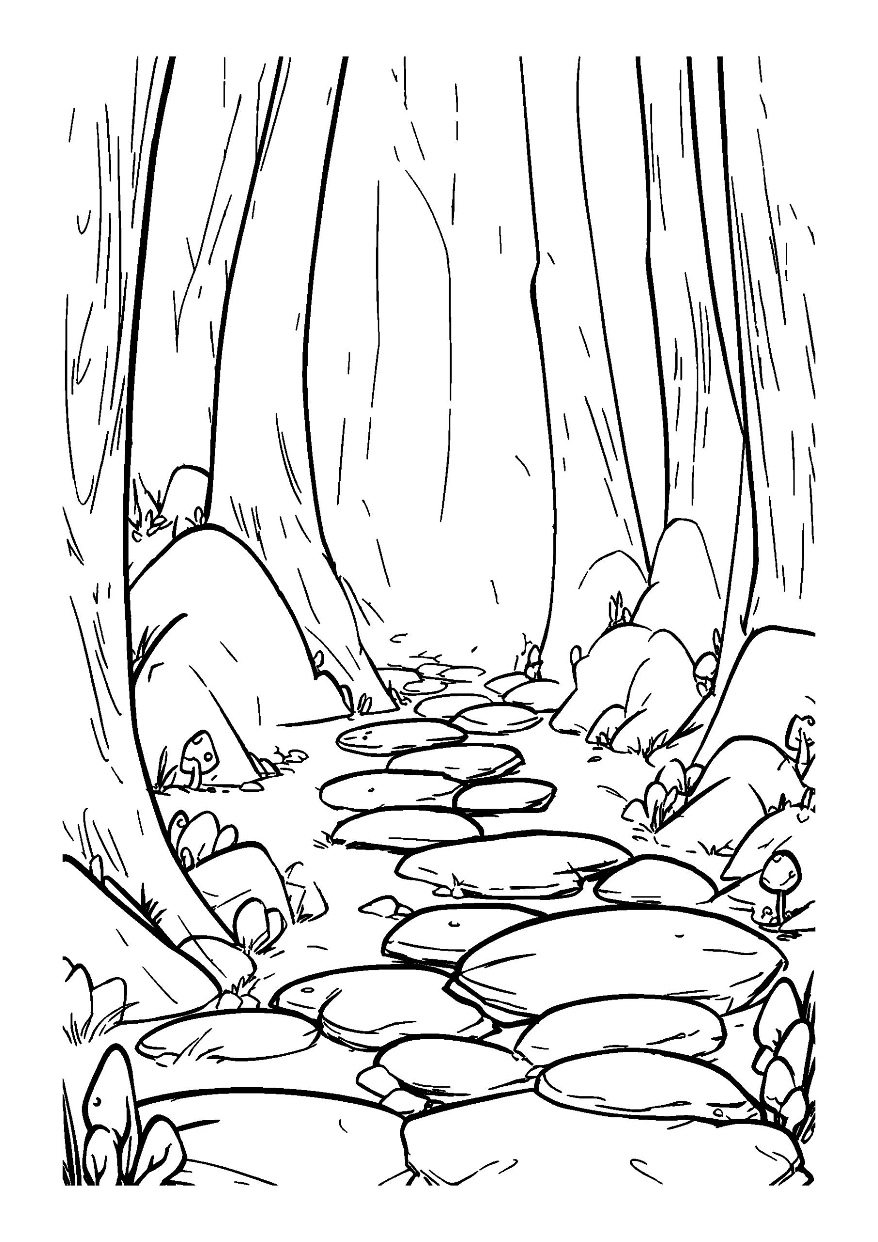 Spooky Forest Path Lined with Glowing Stones coloring page