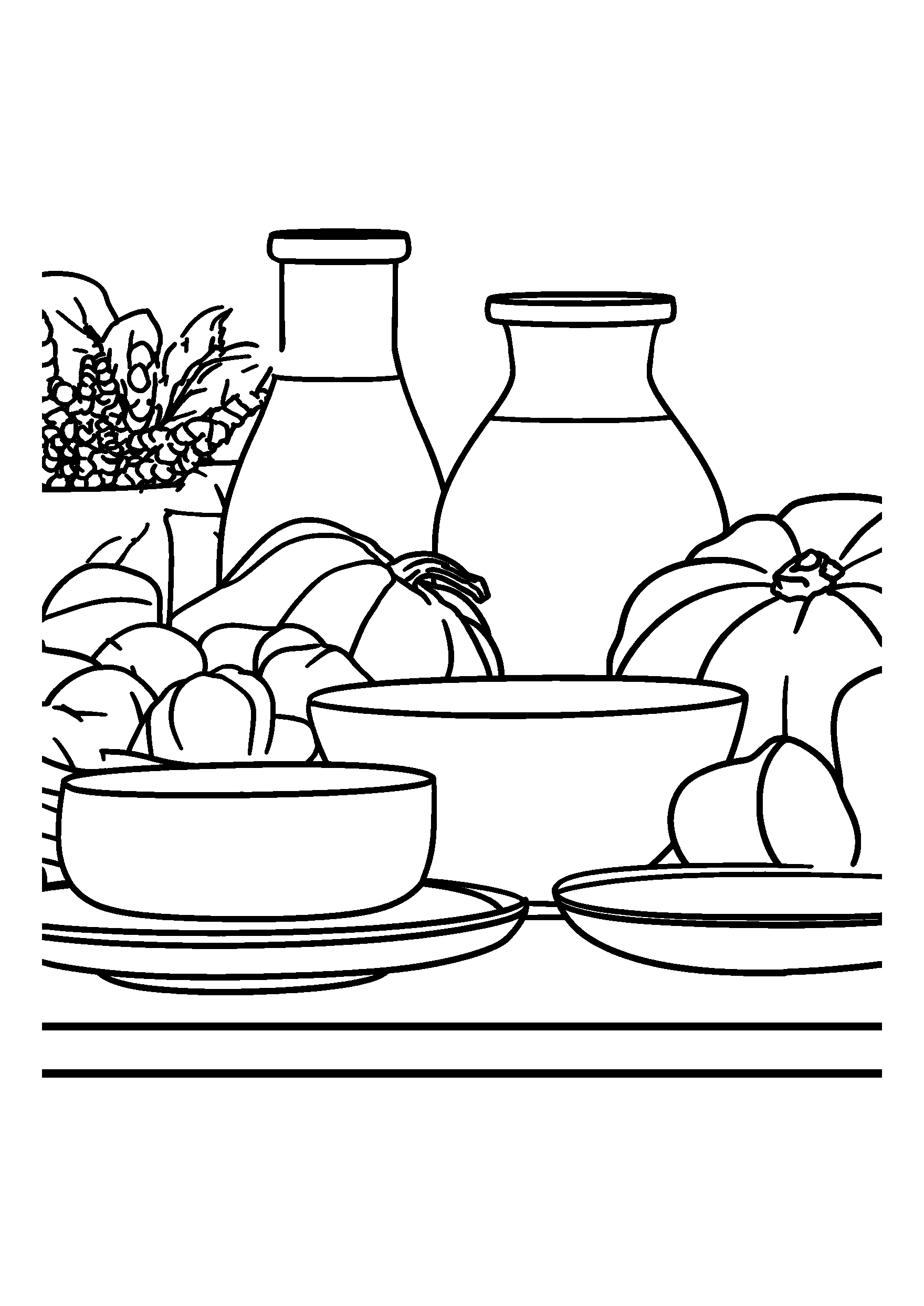 Close-up of Thanksgiving Crafts on a Cluttered Table coloring page