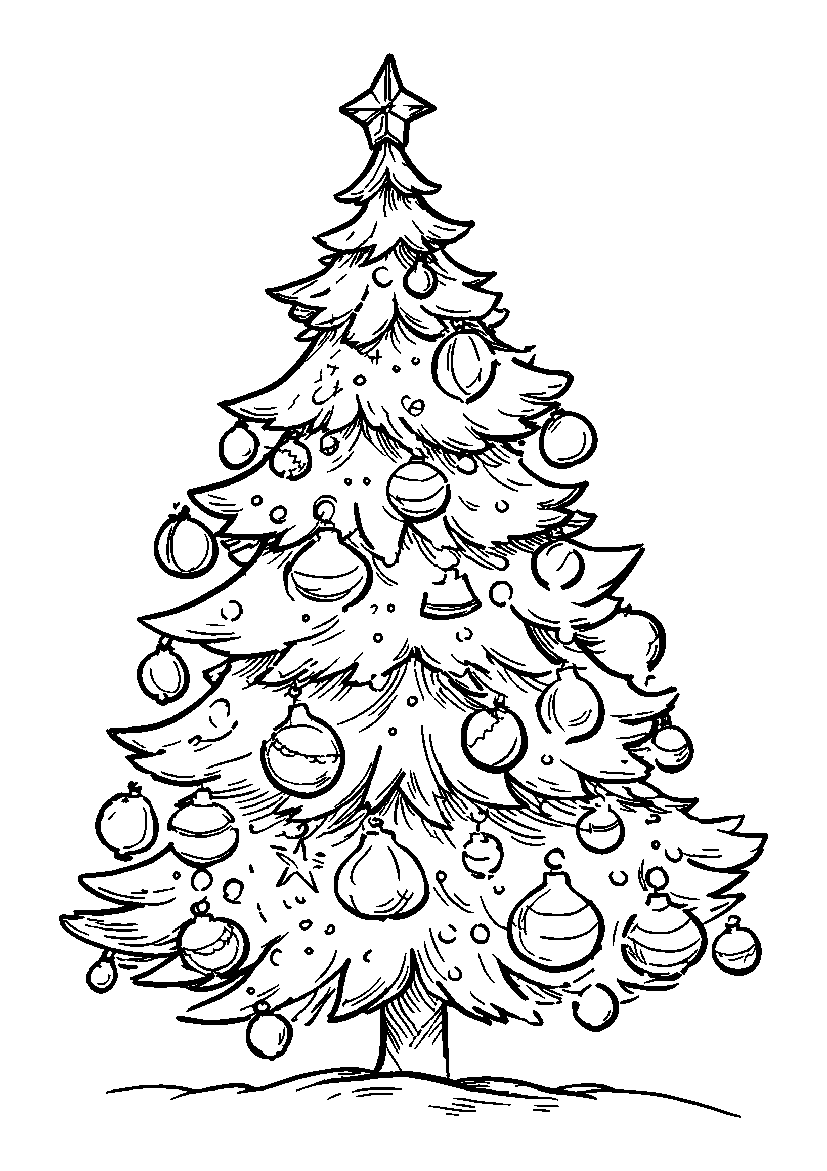 Tree Adorned with Shimmering Silver and Gold Ornaments coloring page