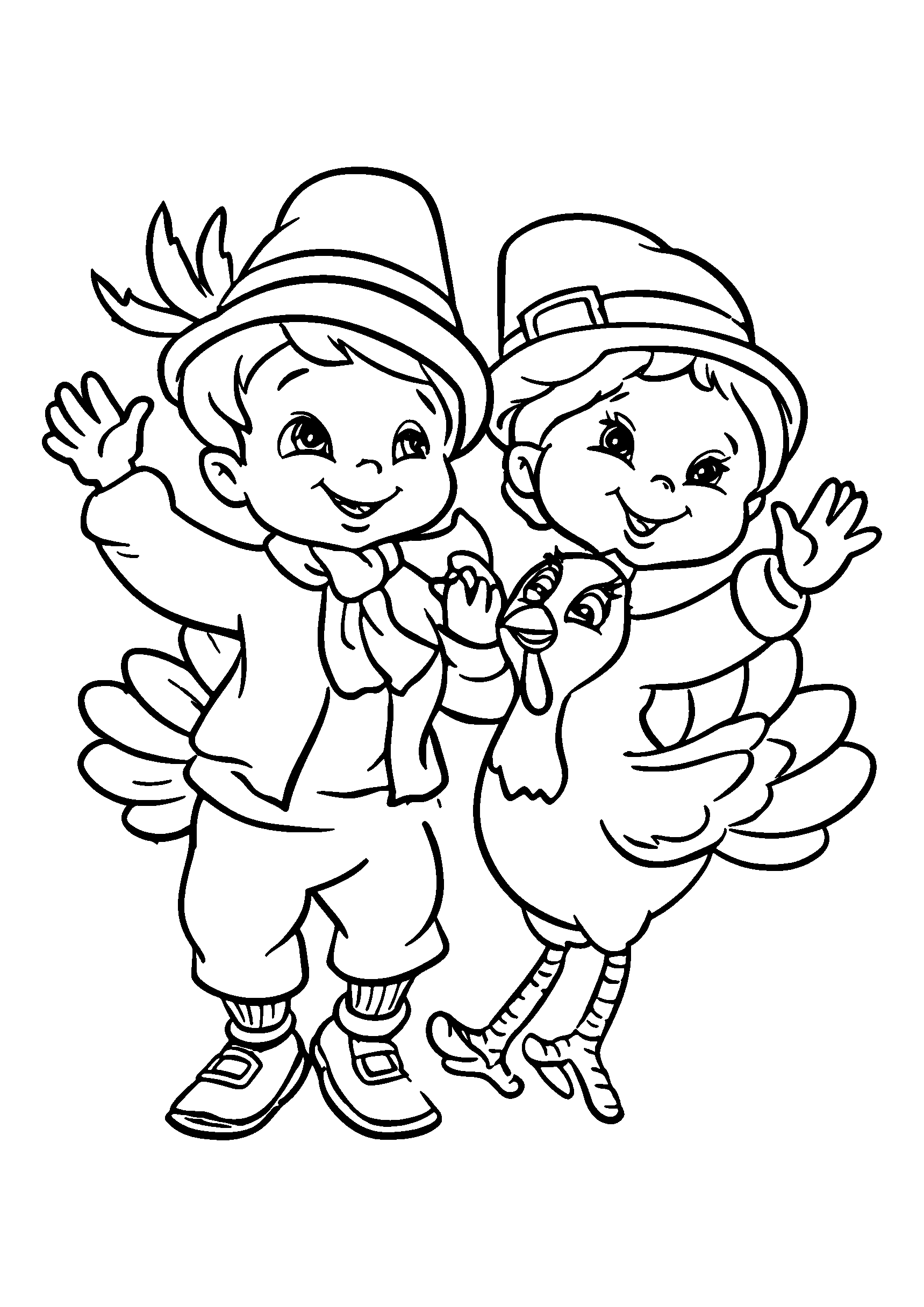 Children Dressed As Turkeys Dancing Together coloring page