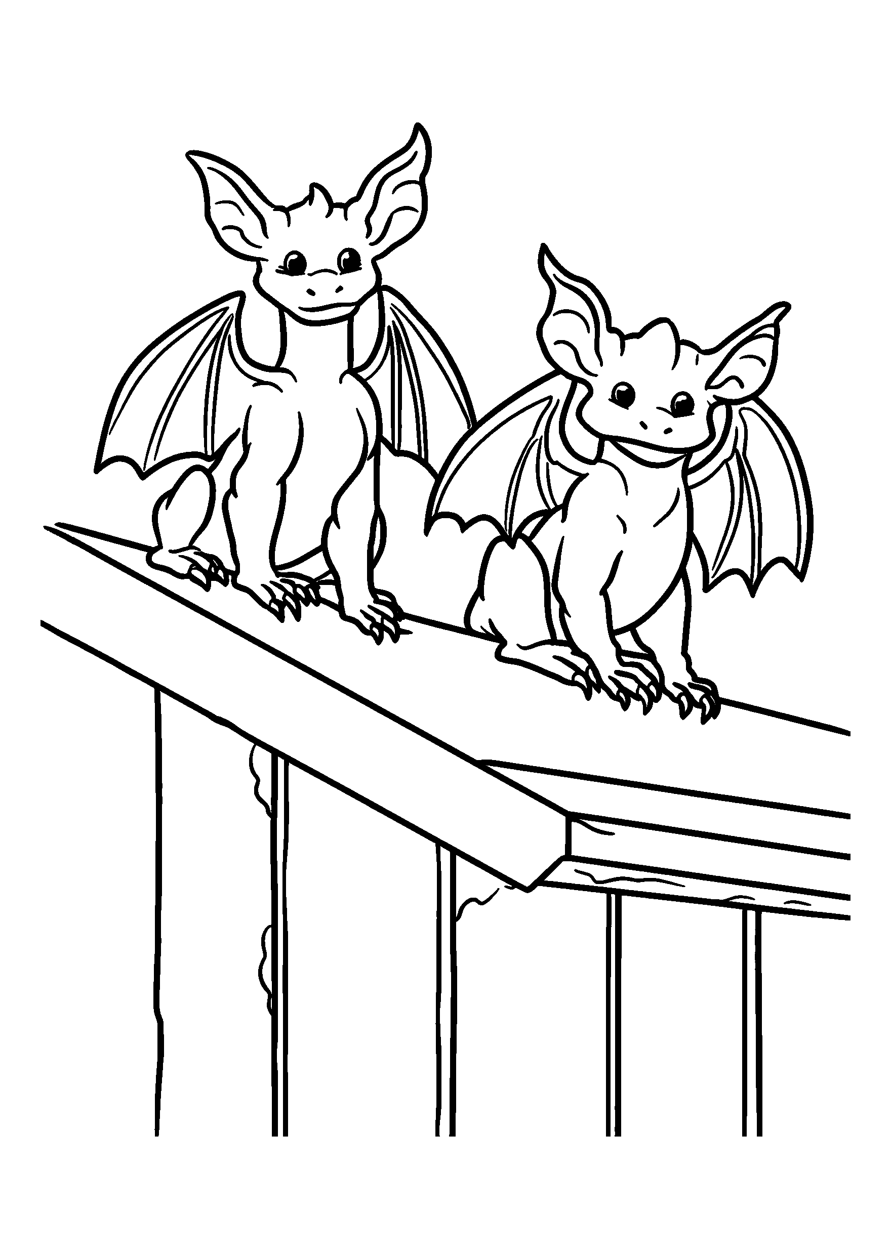 Gargoyles Perched on the Edge of a Roof coloring page