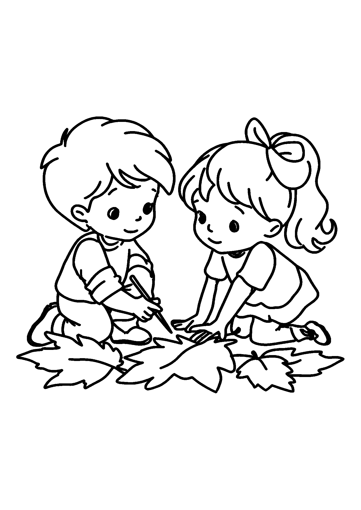 Children Creating Leaf Rubbings on Paper coloring page