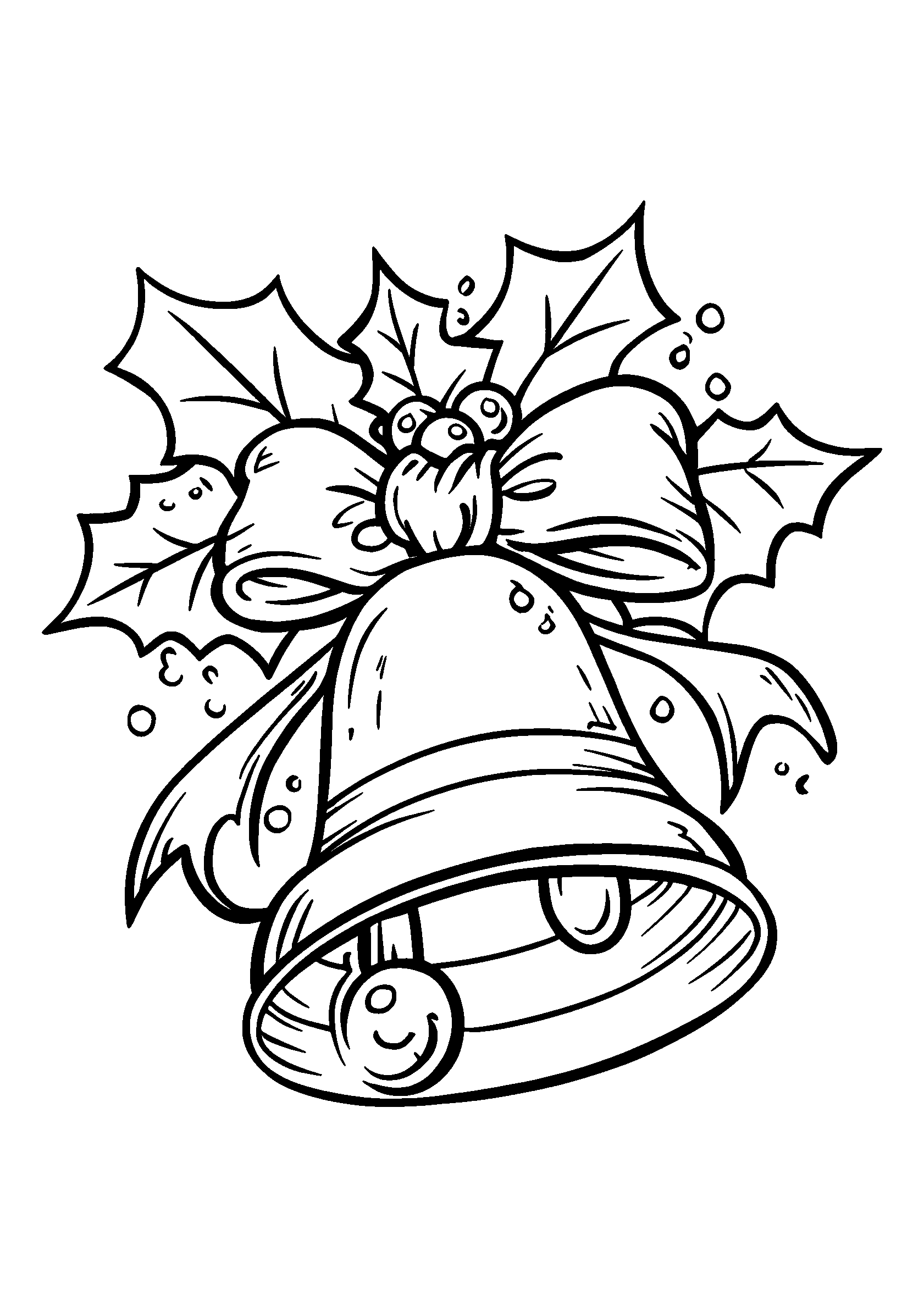 Christmas Bell Surrounded by a Ribbon and Holly coloring page
