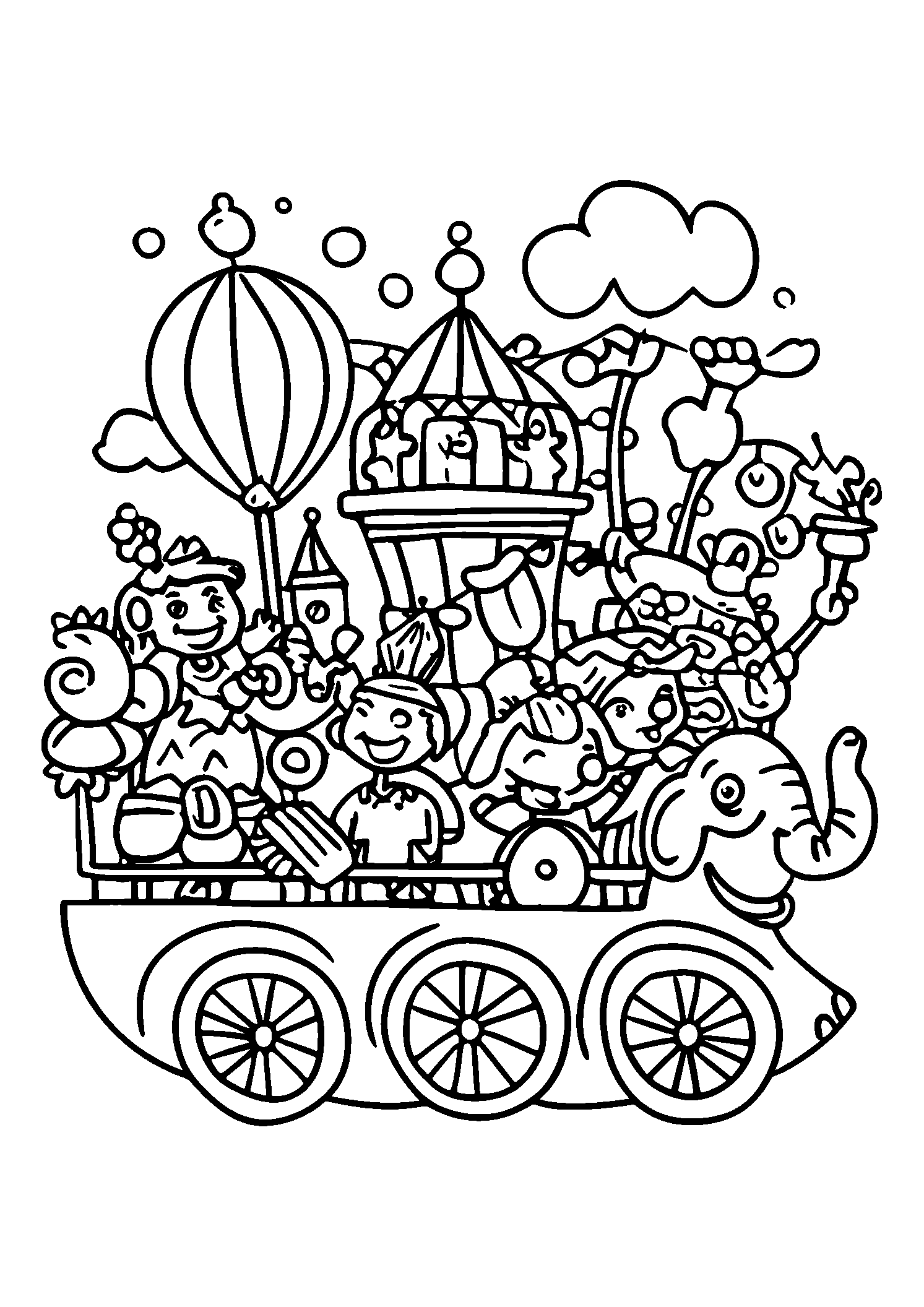 Whimsical Thanksgiving Parade with Vibrant Floats coloring page